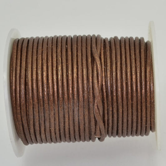 Stringing - 2mm Leather Cord - Metallic Copper (25 meter Spool)