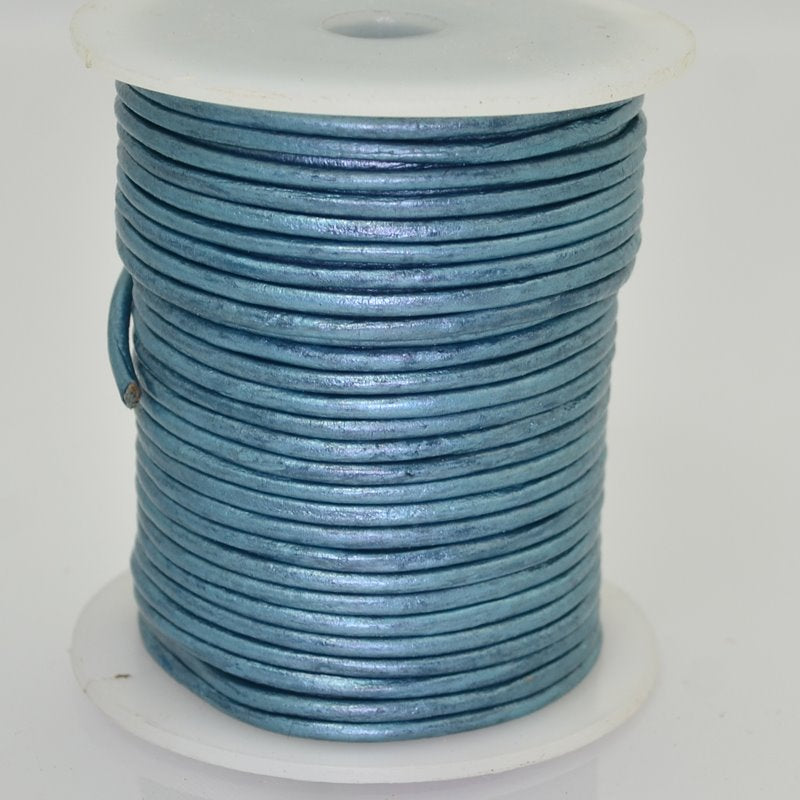 Stringing - 2mm Leather Cord - Metallic Blue Iris (25 meter Spool)