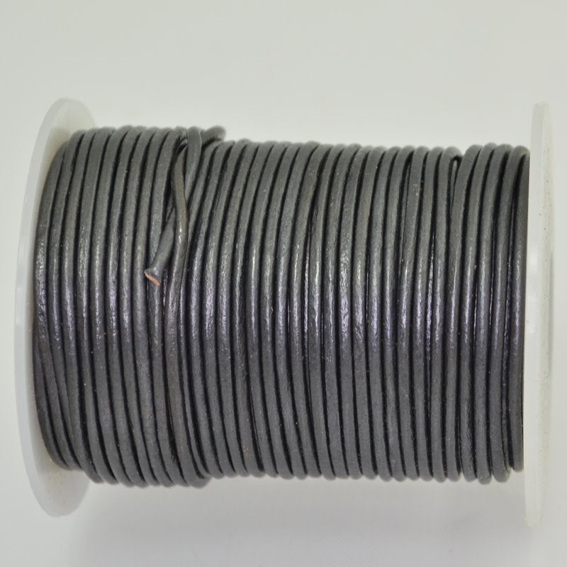 Stringing - 1.5mm Leather Cord - Metallic Dark Grey (25 meter Spool)
