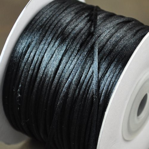 Rattail Cord - 1mm Satin Bugtail Cord - Black (Spool)