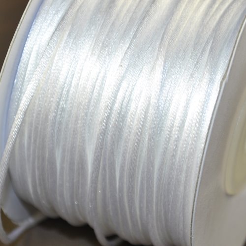 Rattail Cord - 1mm Satin Bugtail Cord - White (Spool)