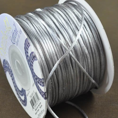 Rattail Cord - 1mm Satin Bugtail Cord - Silver Grey (Spool)