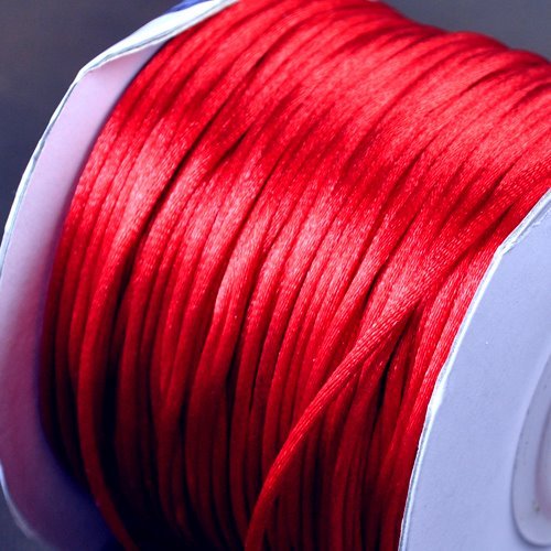 Rattail Cord - 1mm Satin Bugtail Cord - Chinese Red (Spool)