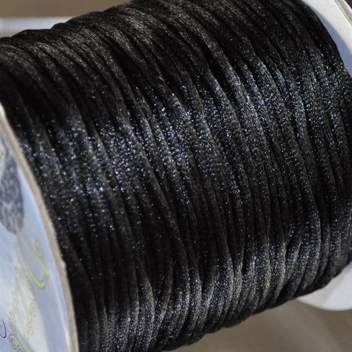 Rattail Cord - 1.5mm Satin Mousetail Cord - Black (Spool)