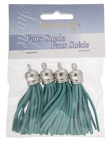 Tassel -  Faux Suede - Aqua - Silverplated (Pack 4)