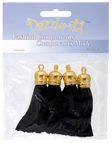 Tassel -  Faux Suede - Black - Goldtone (Pack 4)