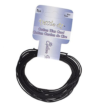 Dazzle-It - 1mm Waxed Cotton Cord - Black (Pack 5 yds)