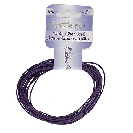 Dazzle-It - 1mm Waxed Cotton Cord - Purple (Pack 5 yds)