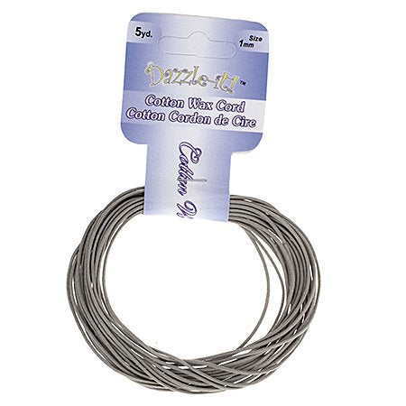 Dazzle-It - 1mm Waxed Cotton Cord - Zinc Grey (Pack 5 yds)