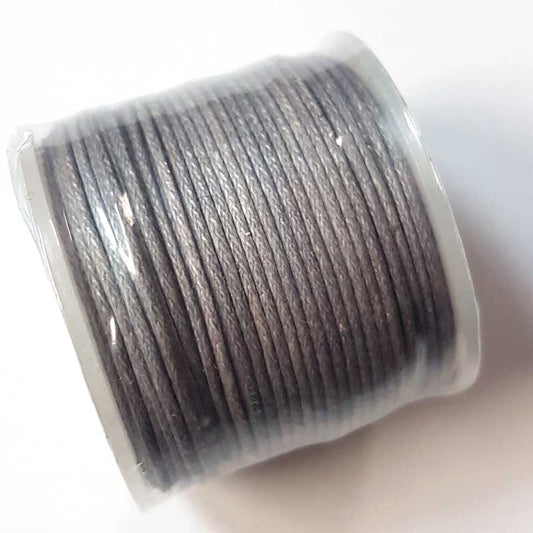 Cotton Cord - 1mm Round Waxed - Grey (25m)