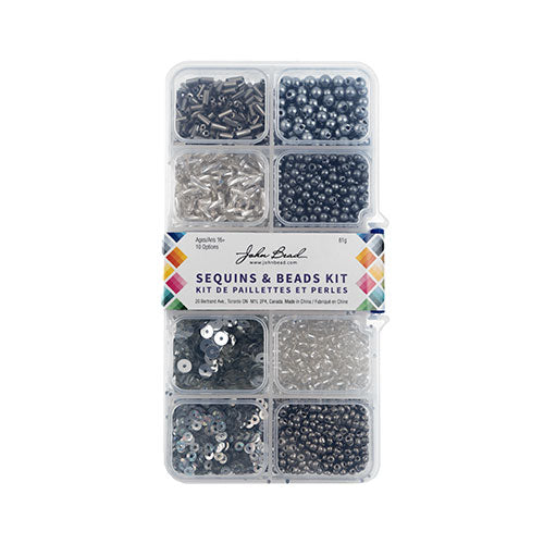 Sequins and Beads Kit -  Assorted - Silver (Box)