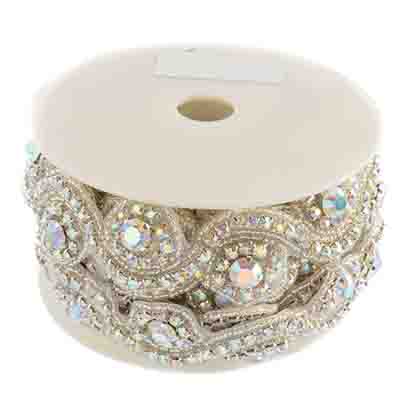 Beaded Crystal Swirl Trim - 38mm - Crystal AB / White (1yd)