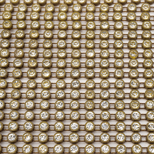 Crystal Lane Rhinestone Trim - ss12 (3mm) - Antique Gold Casing/ Crystal (10yd)