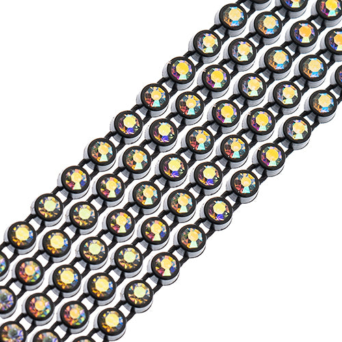 Crystal Lane Rhinestone Trim - ss8 (2.3mm) - Black Casing/ Crystal AB (1yd)