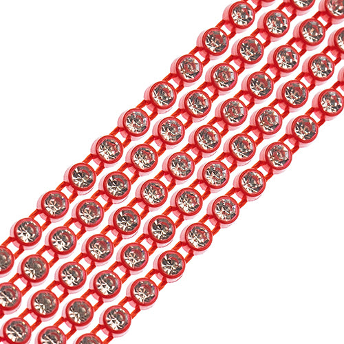 Crystal Lane Rhinestone Trim - ss8 (2.3mm) - Red Casing/ Crystal (1yd)