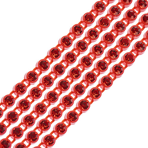 Crystal Lane Rhinestone Trim - ss8 (2.3mm) - Red Casing/ Light Siam (1yd)