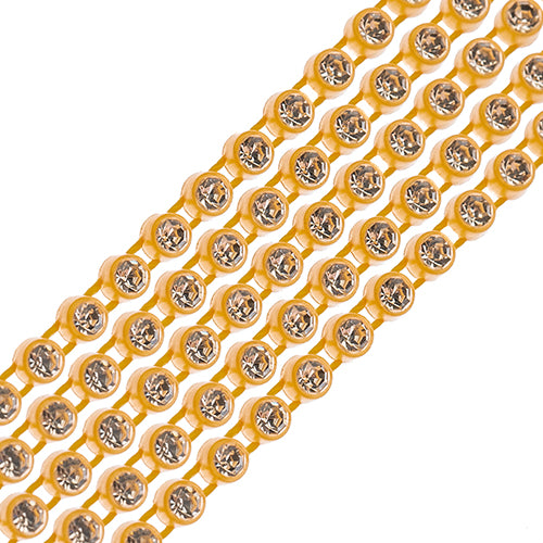Crystal Lane Rhinestone Trim - ss8 (2.3mm) - Gold Casing/ Crystal (1yd)