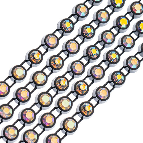 Crystal Lane Rhinestone Trim - ss12 (3mm) - Black Casing/ Crystal AB (1yd)