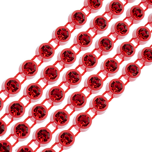 Crystal Lane Rhinestone Trim - ss12 (3mm) - Red Casing/ Light Siam (1yd)