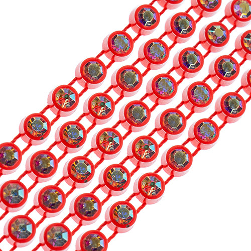 Crystal Lane Rhinestone Trim - ss12 (3mm) - Tangerine Casing/ Crystal AB (1yd)