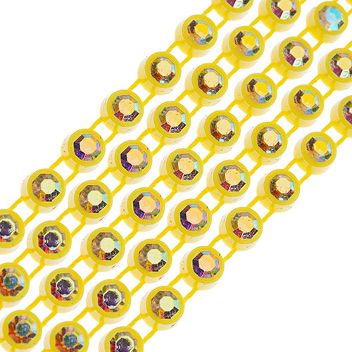 Crystal Lane Rhinestone Trim - ss12 (3mm) - Lemon Casing/ Crystal AB (1yd)