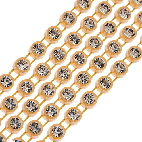 Crystal Lane Rhinestone Trim - ss12 (3mm) - Gold Casing/ Crystal (1yd)