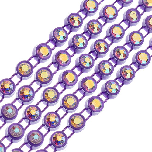 Crystal Lane Rhinestone Trim - ss12 (3mm) - Purple Casing/ Crystal AB (1yd)