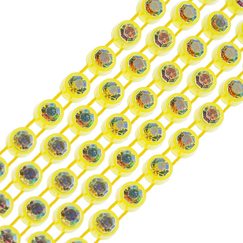 Crystal Lane Rhinestone Trim - ss12 (3mm) - Bright Yellow Casing/ Crystal AB (1y