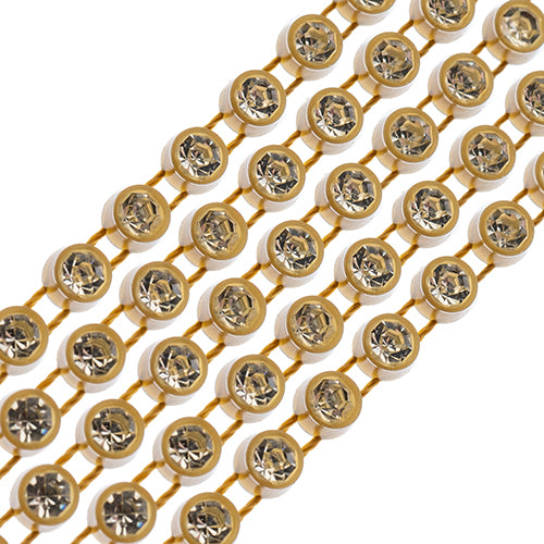 Crystal Lane Rhinestone Trim - ss12 (3mm) - Antique Gold Casing/ Crystal (1yd)