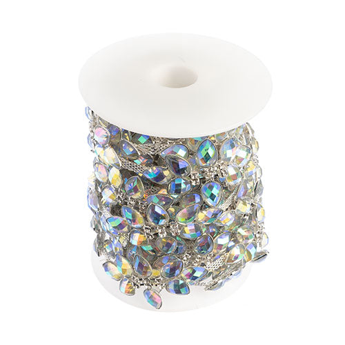 Resin Rhinestone Trim - Flower - Crystal AB / Silver (5yd)
