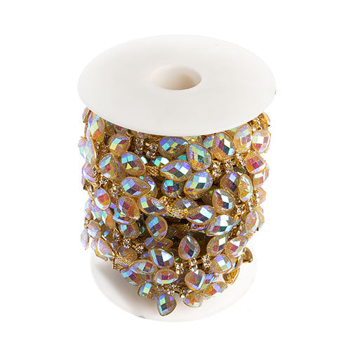 Resin Rhinestone Trim - Flower - Gold/Glitter Crystal AB (5yd)
