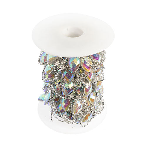 Resin Rhinestone Trim - Drop with Chain - Silver/Glitter Crystal AB (5yd)