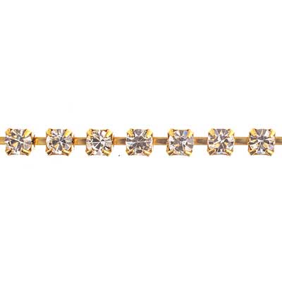Rhinestone Chain - ss12 (3mm) - Crystal - Raw Brass (1m)