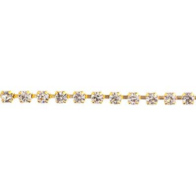 Rhinestone CupChain - ss6.5 (2mm) - Prong Set Rhinestone Chain - Crystal - Gold 