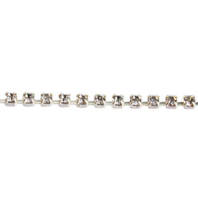 Rhinestone Cup Chain - ss6.5 (2mm) - Prong Set Rhinestone Chain - Crystal - Silv