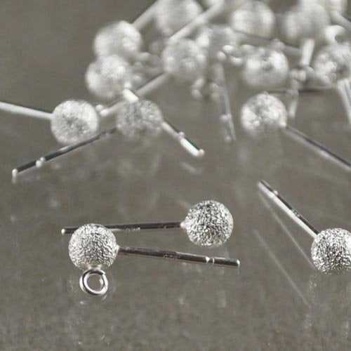 Earring - 4mm Sparkle Ball Stud with Ring - Sterling (pair)