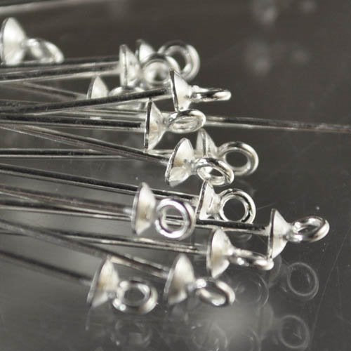Headpins - 3in / 22ga Headpin with Loop - Bright Sterling