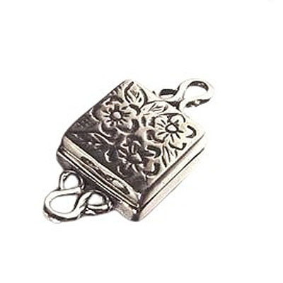 Magnetic Clasp Square Floral Bouquet - 10mm - Antiqued Sterling