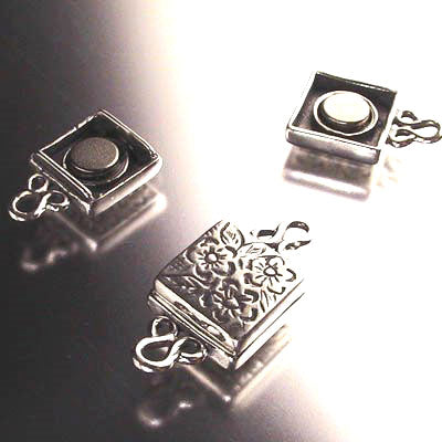 Magnetic Clasp Square Floral Bouquet - 10mm - Antiqued Sterling