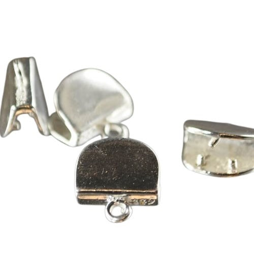 Ends - 10mm - Leather End Cap with Loop - Sterling (Pair)