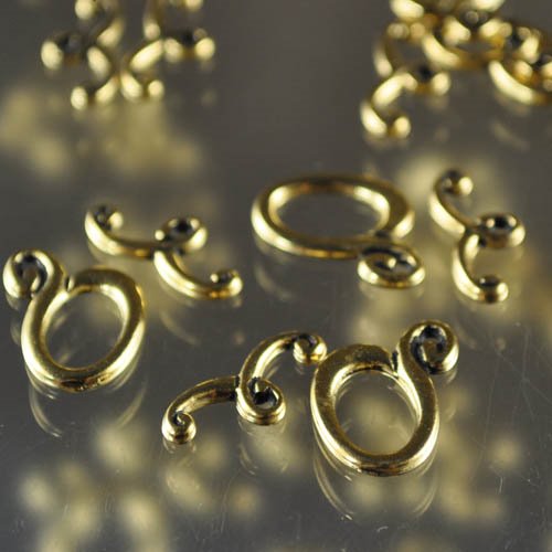 Toggle Clasp -  Squiggle and Wave Doodle - Antiqued Gold