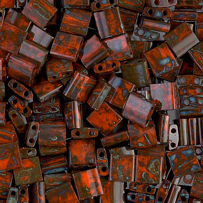 Miyuki -  Tila - Opaque Blood Orange/Turquoise Picasso (5g)