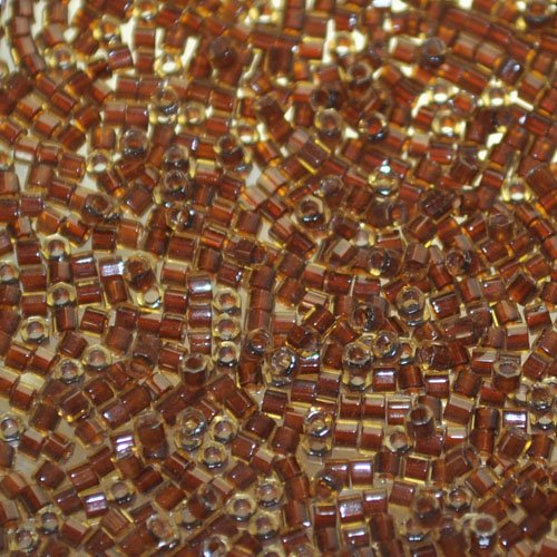 Delica 11/0 Hex-cut Beads - db1393c - Dark Topaz Lined Amber 7.5g