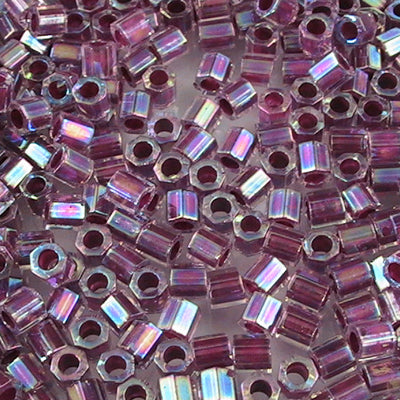 Delica 8/0 Hex-cut Beads - dblc0056 - Colour Lined Crystal Raspberry AB Dyed 5.2
