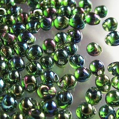Miyuki - 3.4mm Fringe Drops - Transparent Olive Green AB (tube)