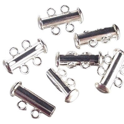 Clasp - 2-Strand - Slide Tube - Bright Silver Plated