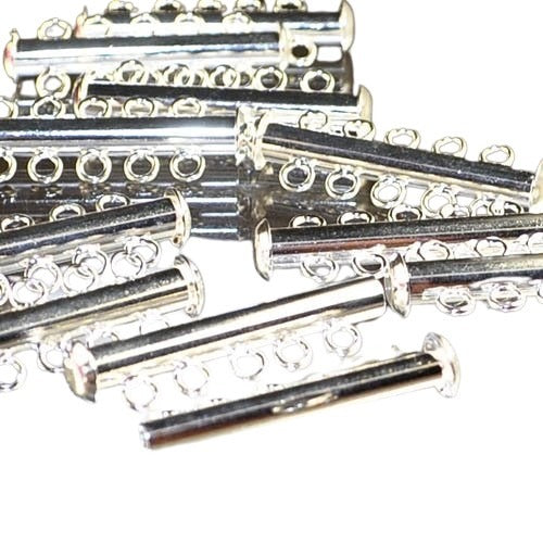 Clasp - 5-Strand - Slide Tube - Bright Silver Plated