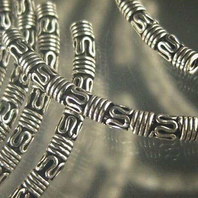 Sterling Beads - 33mm - Bali-esque Curved Tube Noodle - Sterling