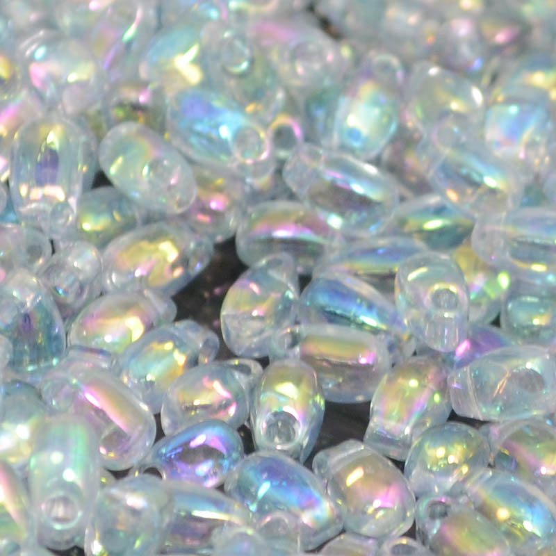 Miyuki - 3x5.5mm Long Drop Bead - Transparent Light Marine Blue Gold Lustre