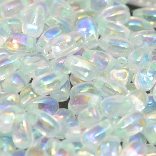 Miyuki - 3x5.5mm Long Drop Bead - Light Mint Green Lined Crystal AB